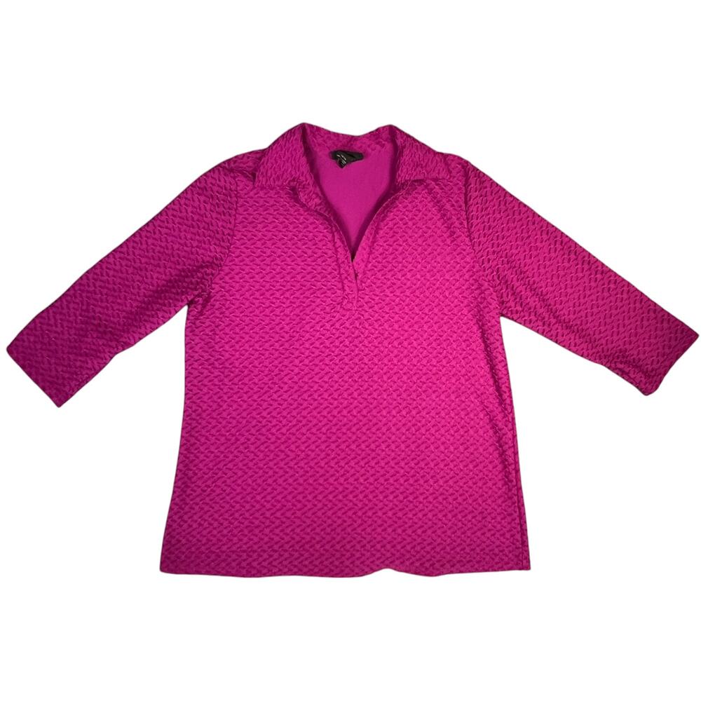 Lane Bryant Textured 3/4 Sleeve Collared Tunic Blouse Plus Size 14/16 Hot Pink - Picture 5 of 14